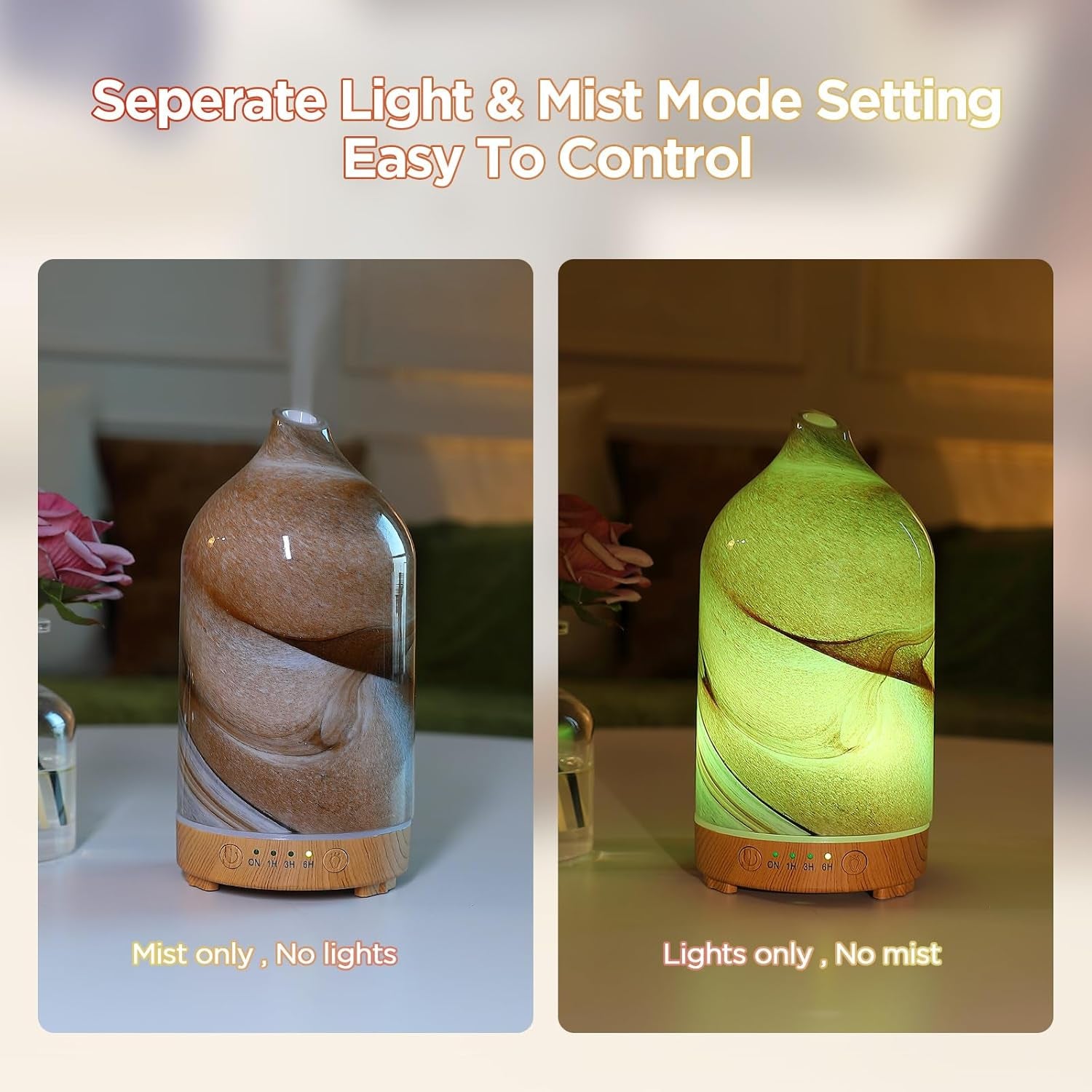 Handcrafted Glass Essential Oil Diffuser - Ultrasonic Aroma Diffuser with Cool Mist, Whisper Quiet Operation, Auto Shut-Off, Timer Settings, and 7-Color Night Light for Home Use