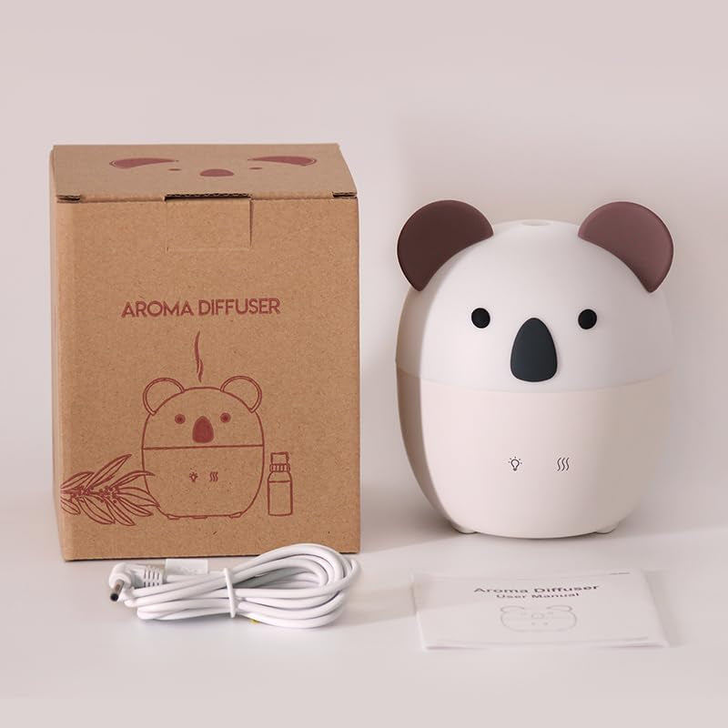 Koala USB Diffuser, 160Ml Cute Portable Travel Diffuser for Essential Oils, Mini Cool Mist Humidifier for Kids Children Home Bedroom