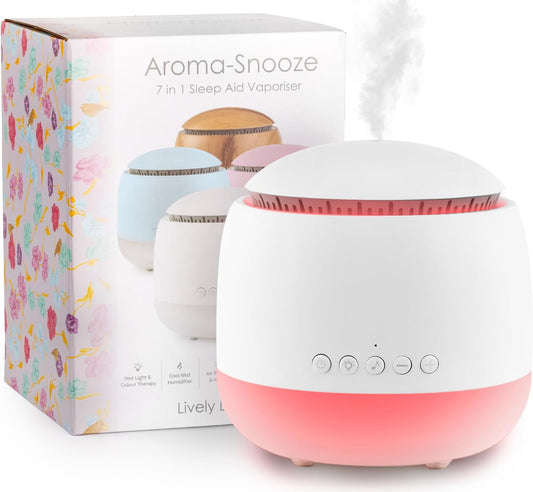 Aroma-Snooze Essential Oil Diffuser Vaporizer - Cool Mist Air Humidifier & White Noise Machine | 7-In-1 Aromatherapy Baby Sleep Aid, Purified Mist with 5 Soothing Sounds, LED Colours